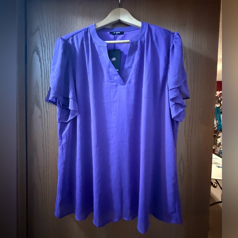 NWT Lotusmile Elegant Purple Women's Blouse with Ruffle Detail XL
